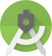 Logo von Android Studio, illustriert durch einen Zirkel vor grünem Hintergrund.